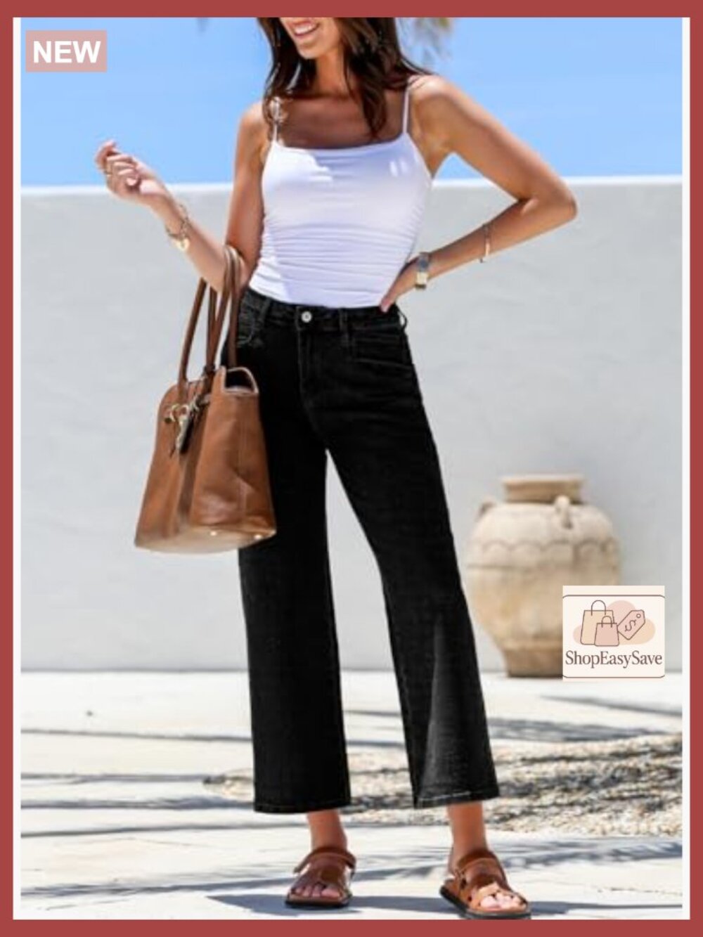 High Waisted Straight Leg Jeans Stretchy Ankle Denim Pants with Pockets - Picture 5 of 7